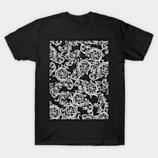 Vintage Bohemian Art Floral Pattern - Black and White T-Shirt